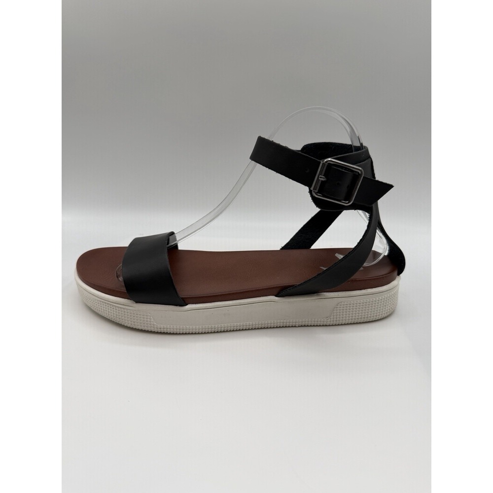 MIA Ellen Ankle Strap Sandals, Women's 10, Black, Brown Footbed,Rubber Soles